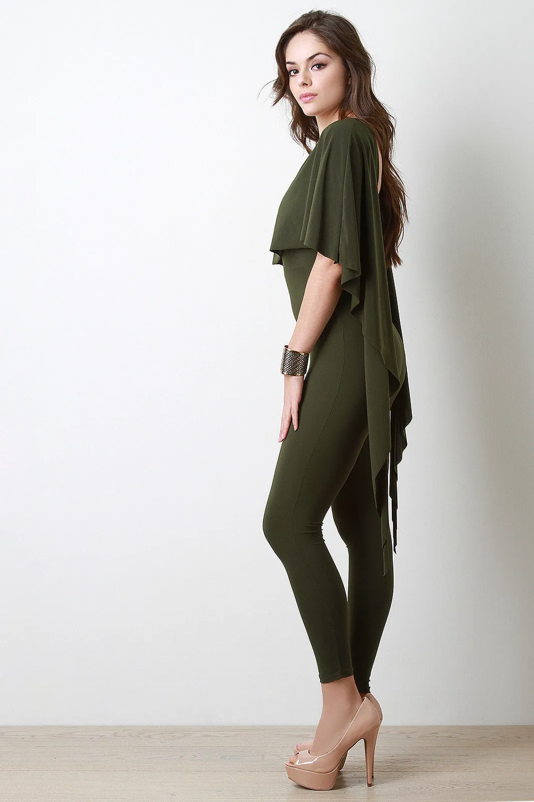 Open Back Draping Cape Jumpsuit