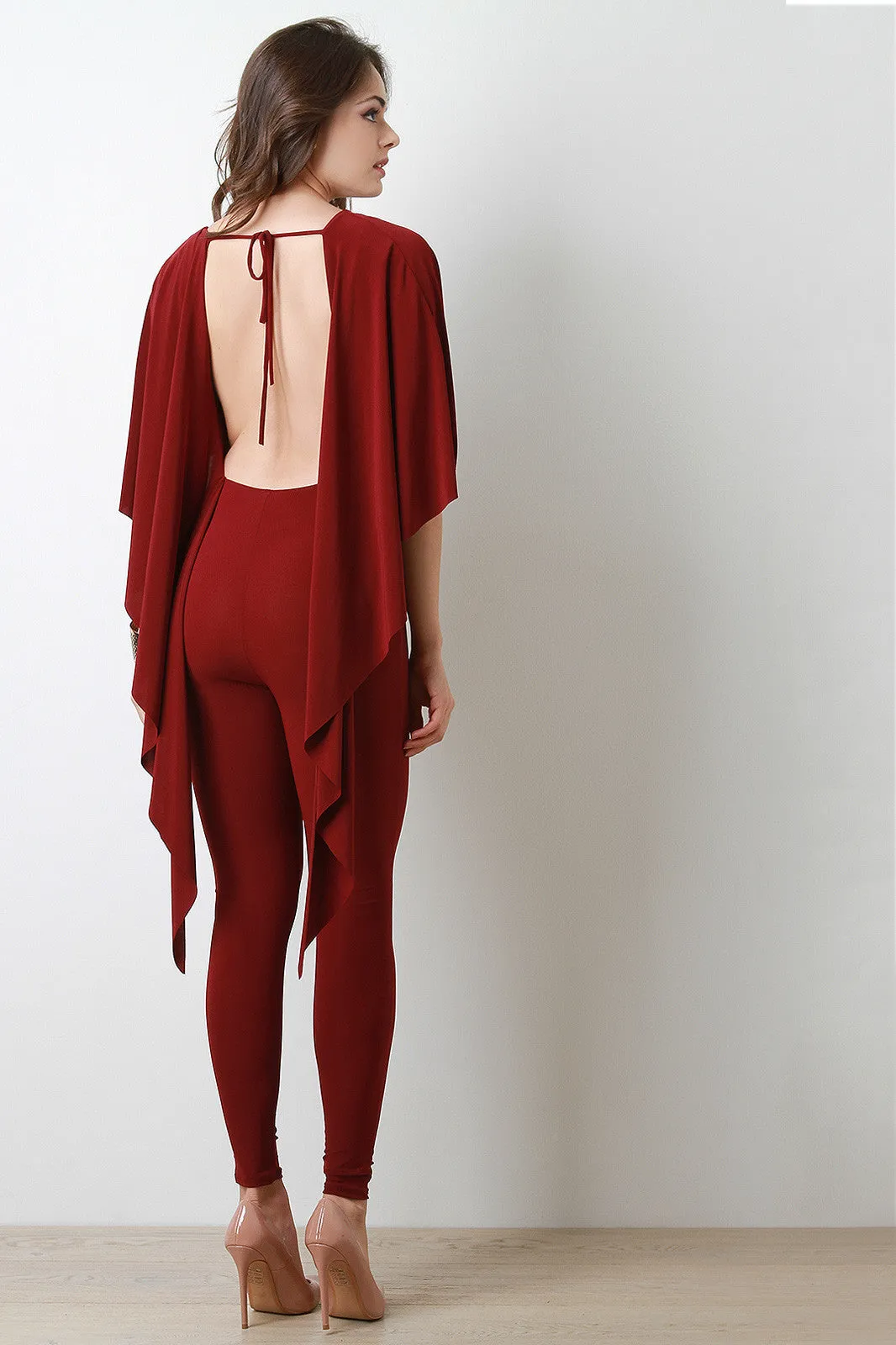 Open Back Draping Cape Jumpsuit