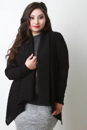 Open Front Ribbed Handkerchief Cardigan