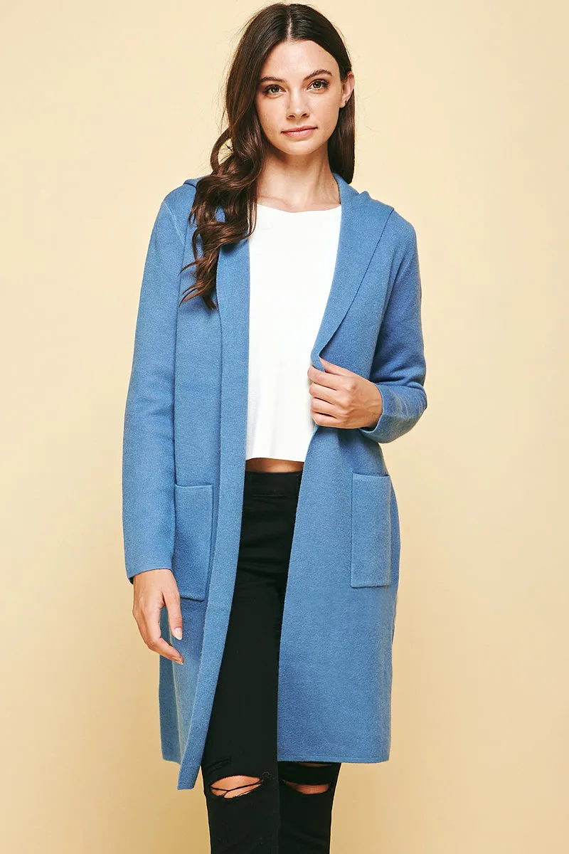 Open Hooded Cardigan in Blue