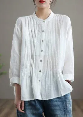 Organic White Linen Shirt Tunics Women Ramie Blouse