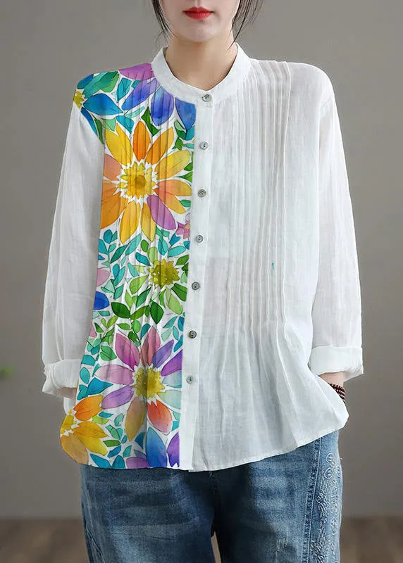 Organic White Linen Shirt Tunics Women Ramie Blouse