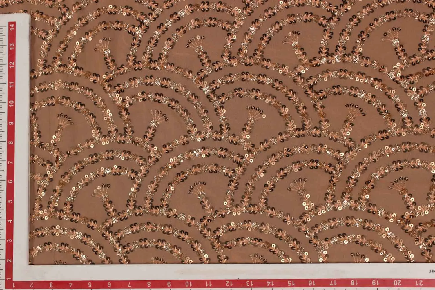 Peach Georgette Embroidery Fabric