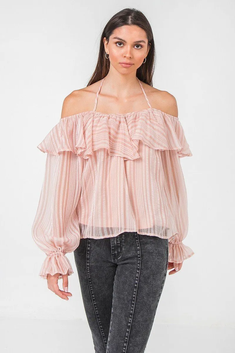 Pink Ruffle Off Shoulder Top