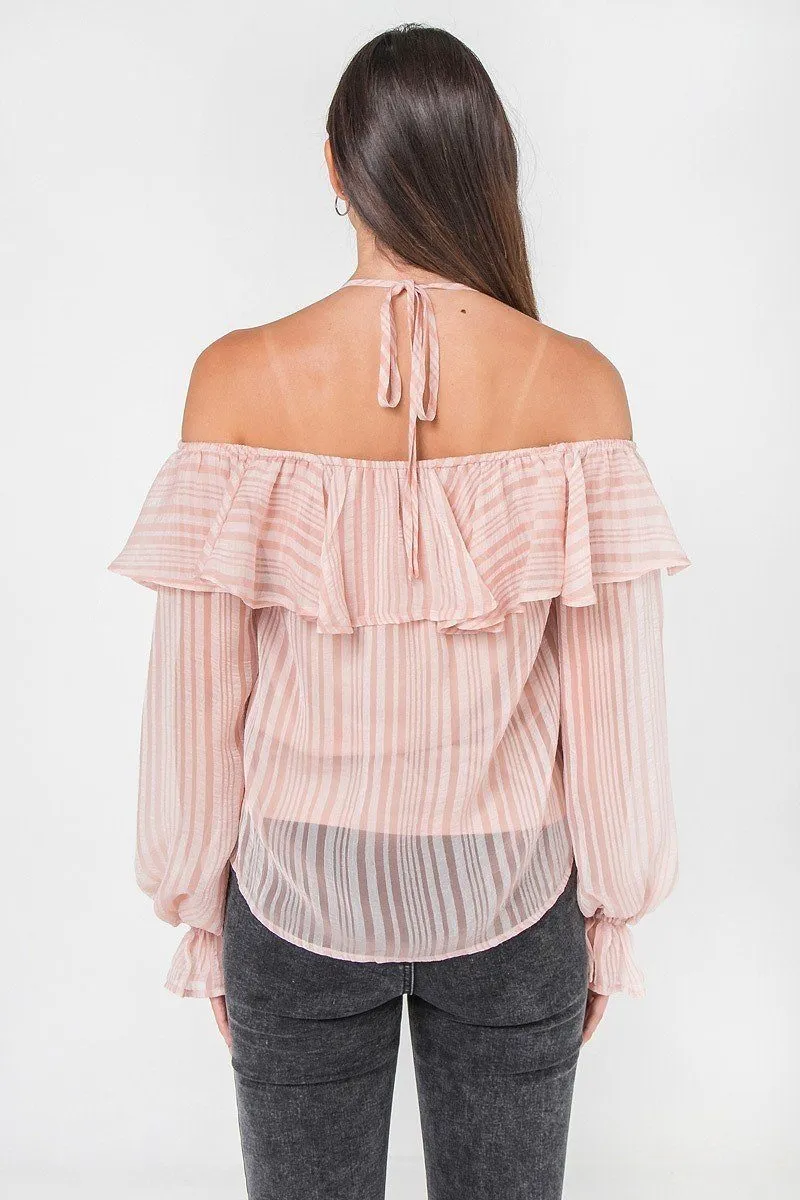 Pink Ruffle Off Shoulder Top