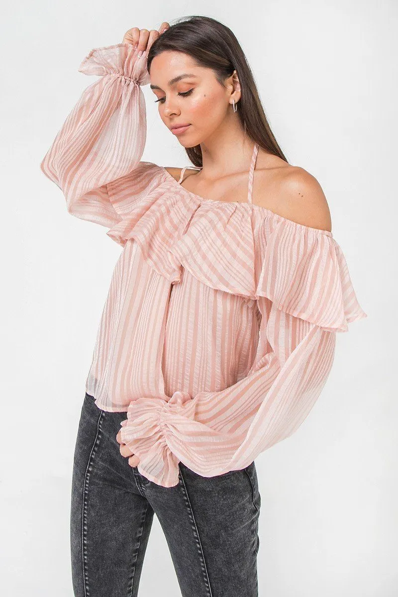 Pink Ruffle Off Shoulder Top