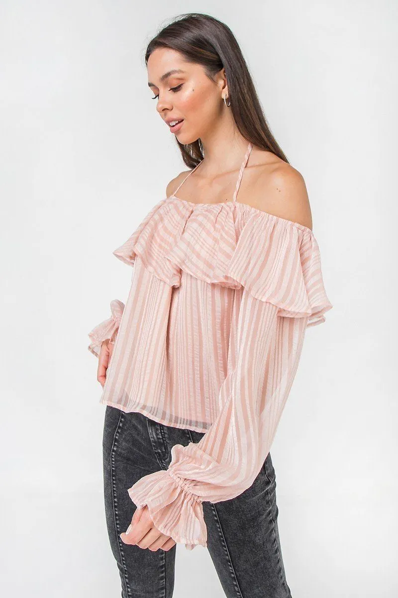 Pink Ruffle Off Shoulder Top