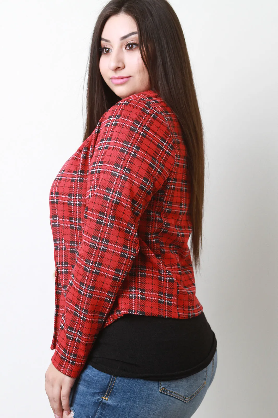 Plaid Open Front Blazer Jacket