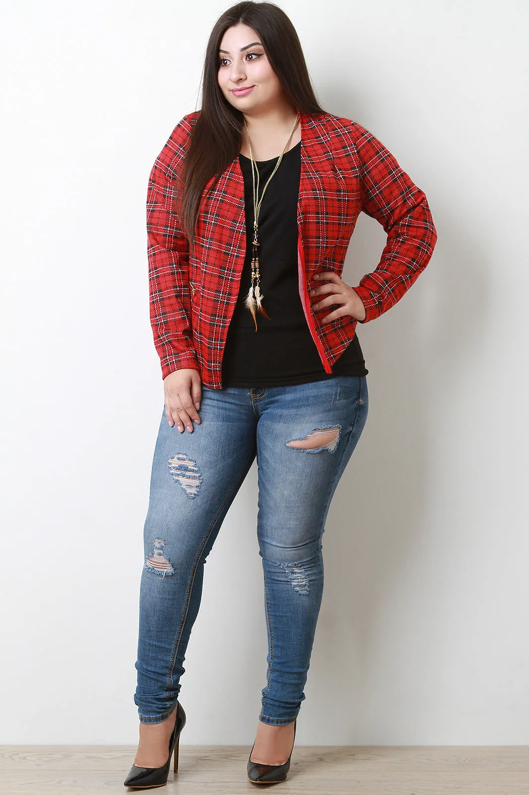 Plaid Open Front Blazer Jacket