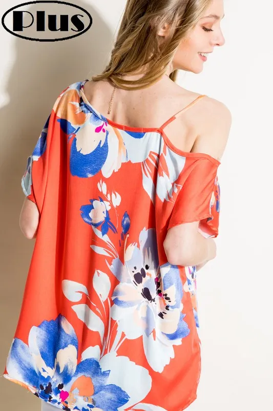 PLUS FLORAL WOVEN ONE SHOULDER TOP