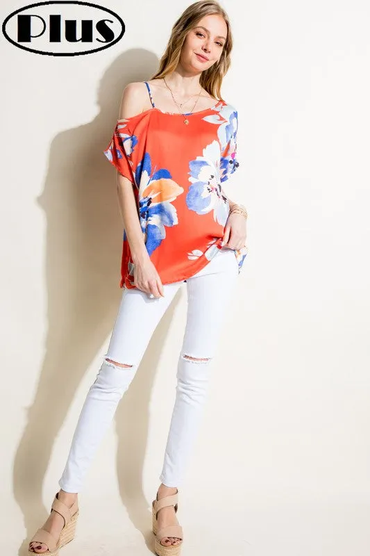 PLUS FLORAL WOVEN ONE SHOULDER TOP