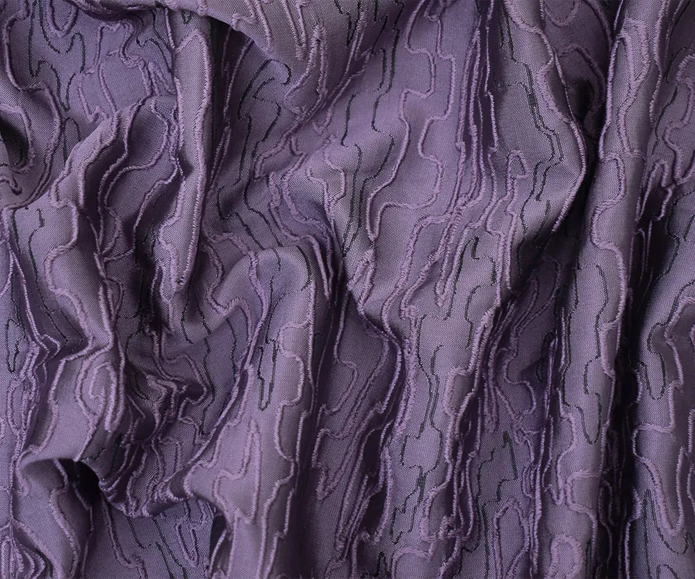 Purple-Black Polyester Abstract Embroidered Jacquard Woven Fabric