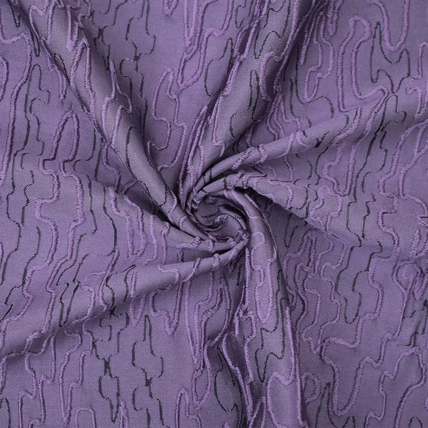 Purple-Black Polyester Abstract Embroidered Jacquard Woven Fabric