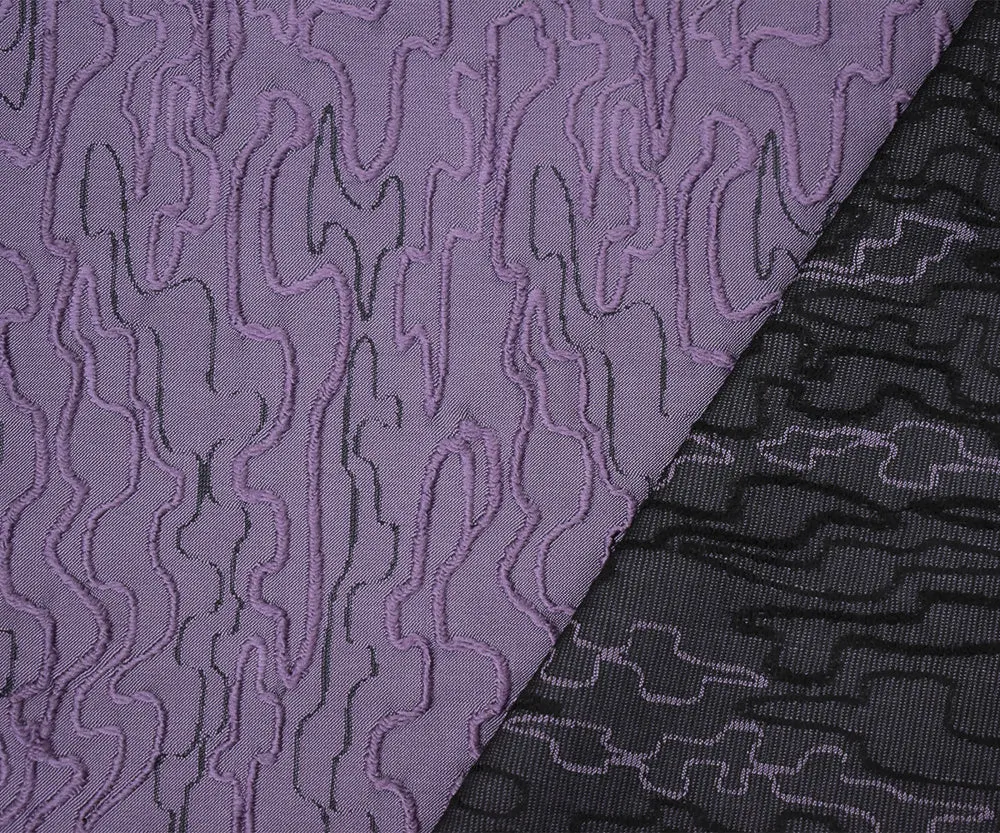 Purple-Black Polyester Abstract Embroidered Jacquard Woven Fabric