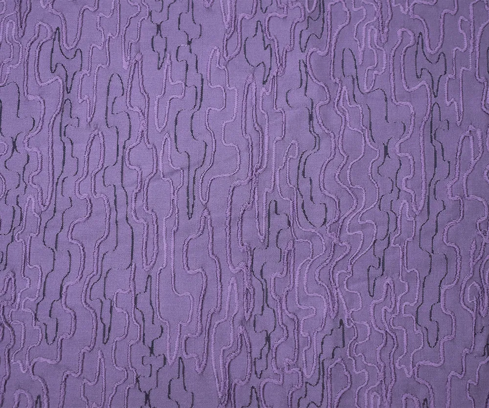 Purple-Black Polyester Abstract Embroidered Jacquard Woven Fabric