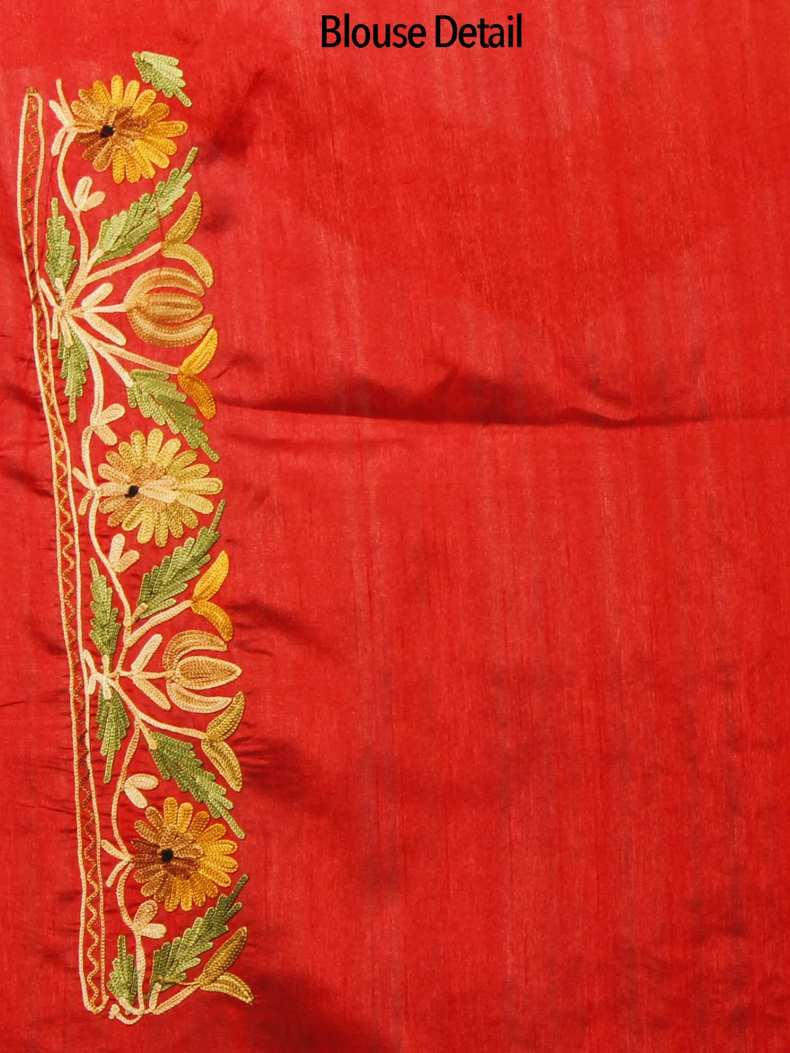 Red Golden Yellow Green Aari Embroidered Bhagalpuri Silk  Saree From Kashmir  - S031702150