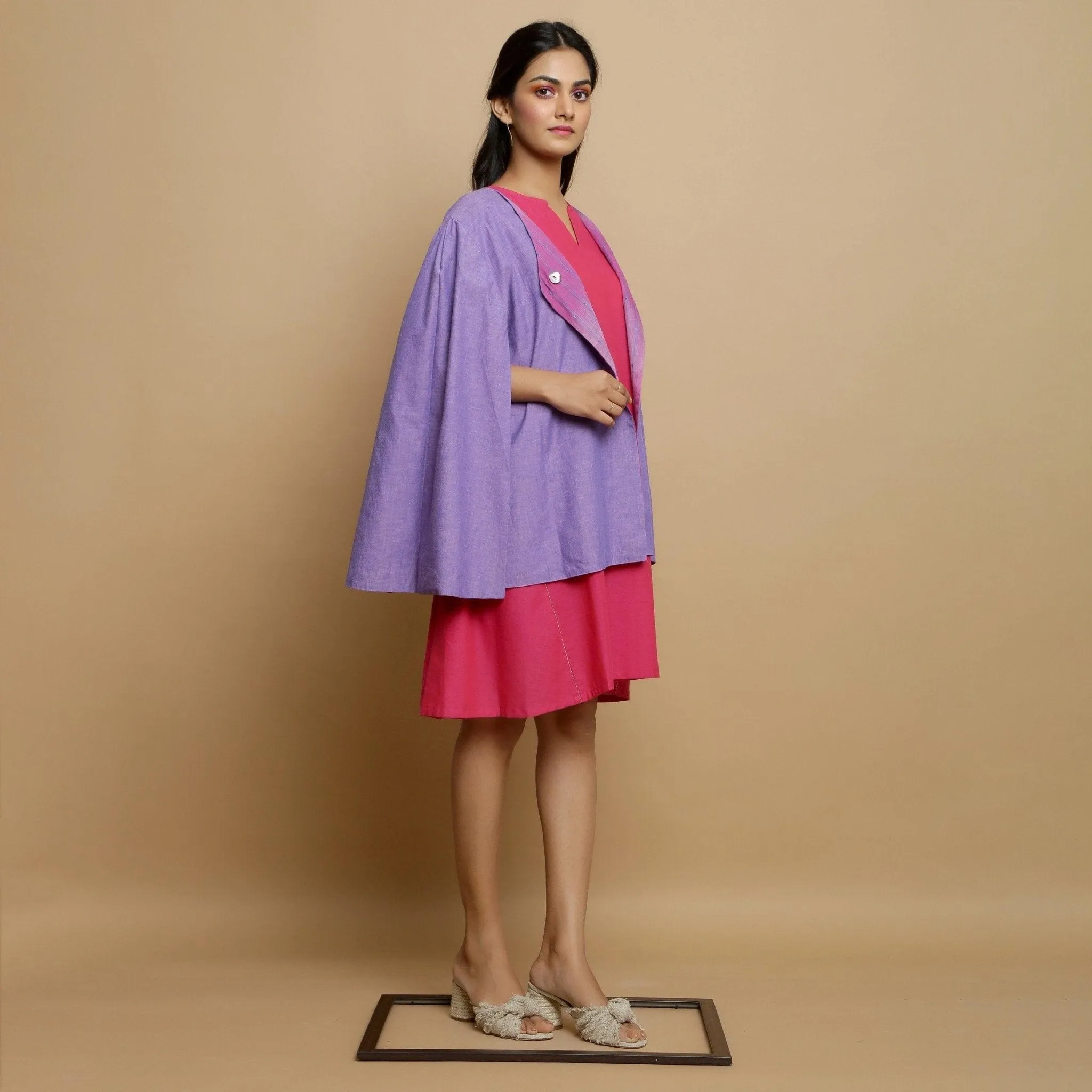 Reversible Mangalgiri Cotton Front Open Cape Outerwear