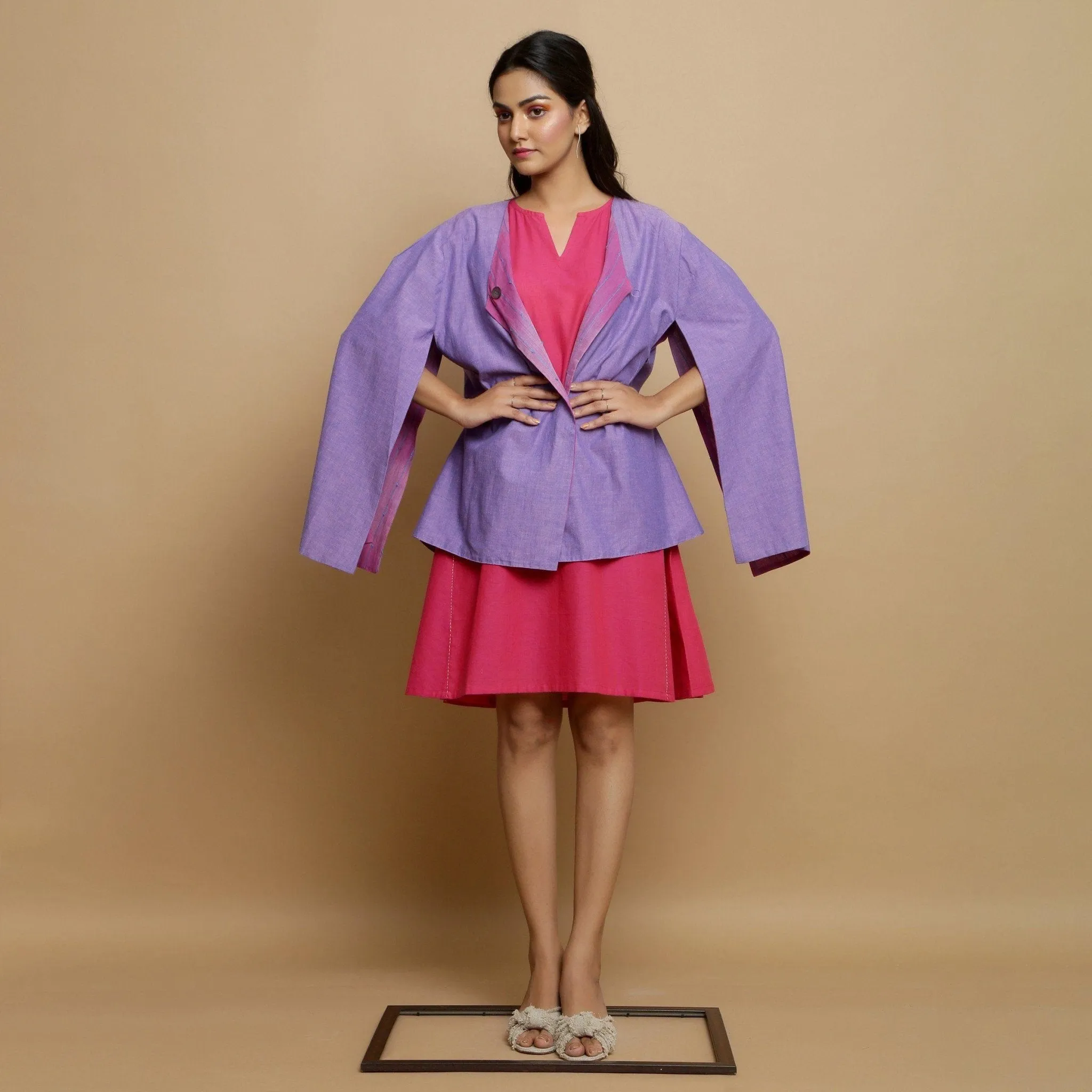 Reversible Mangalgiri Cotton Front Open Cape Outerwear