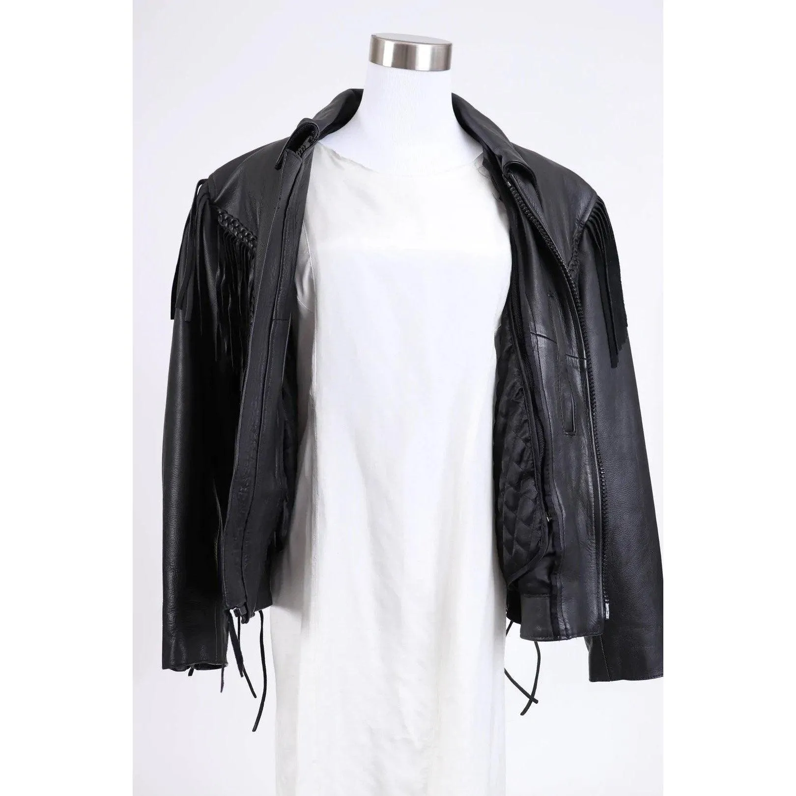 RGC 90's Black Leather Biker Babe Jacket | Size L