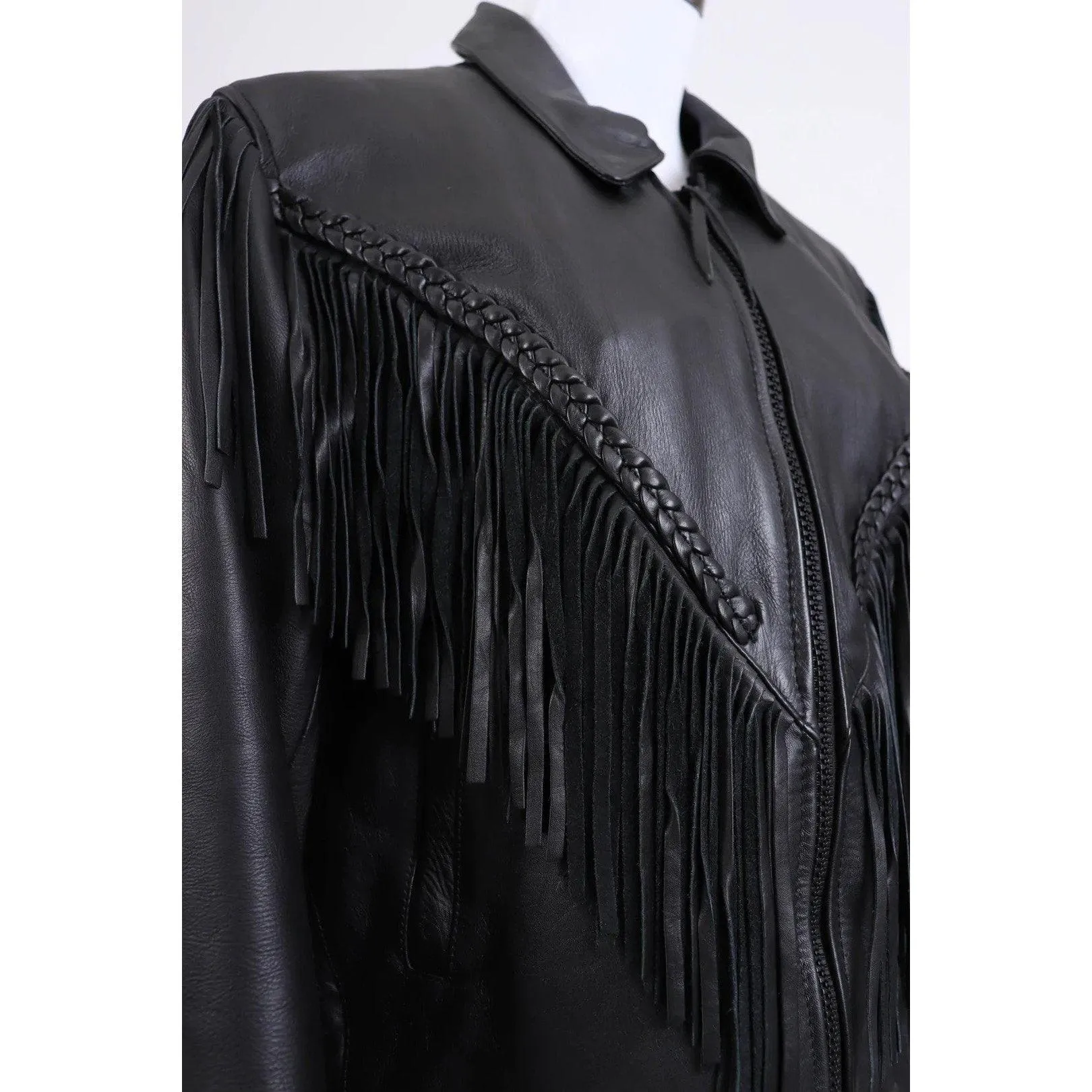 RGC 90's Black Leather Biker Babe Jacket | Size L