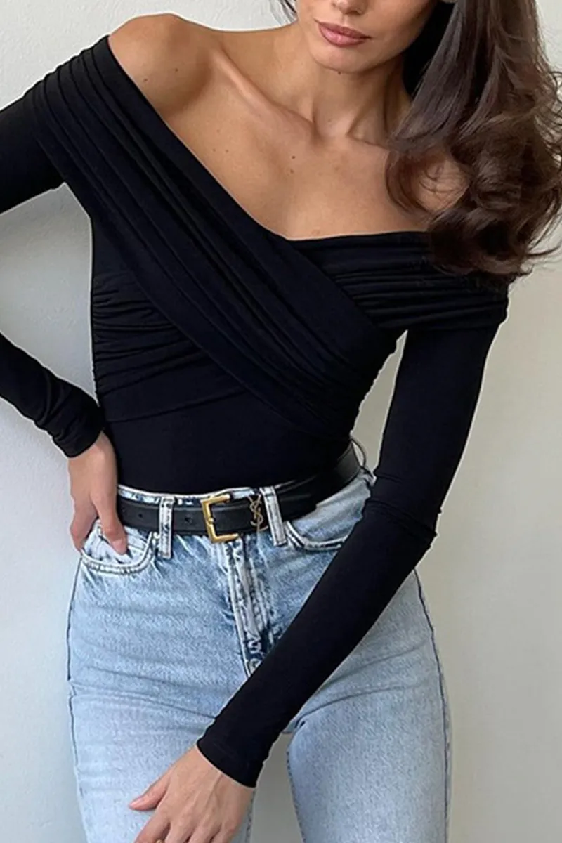 Sexy Solid Color Ruched Off Shoulder Tops