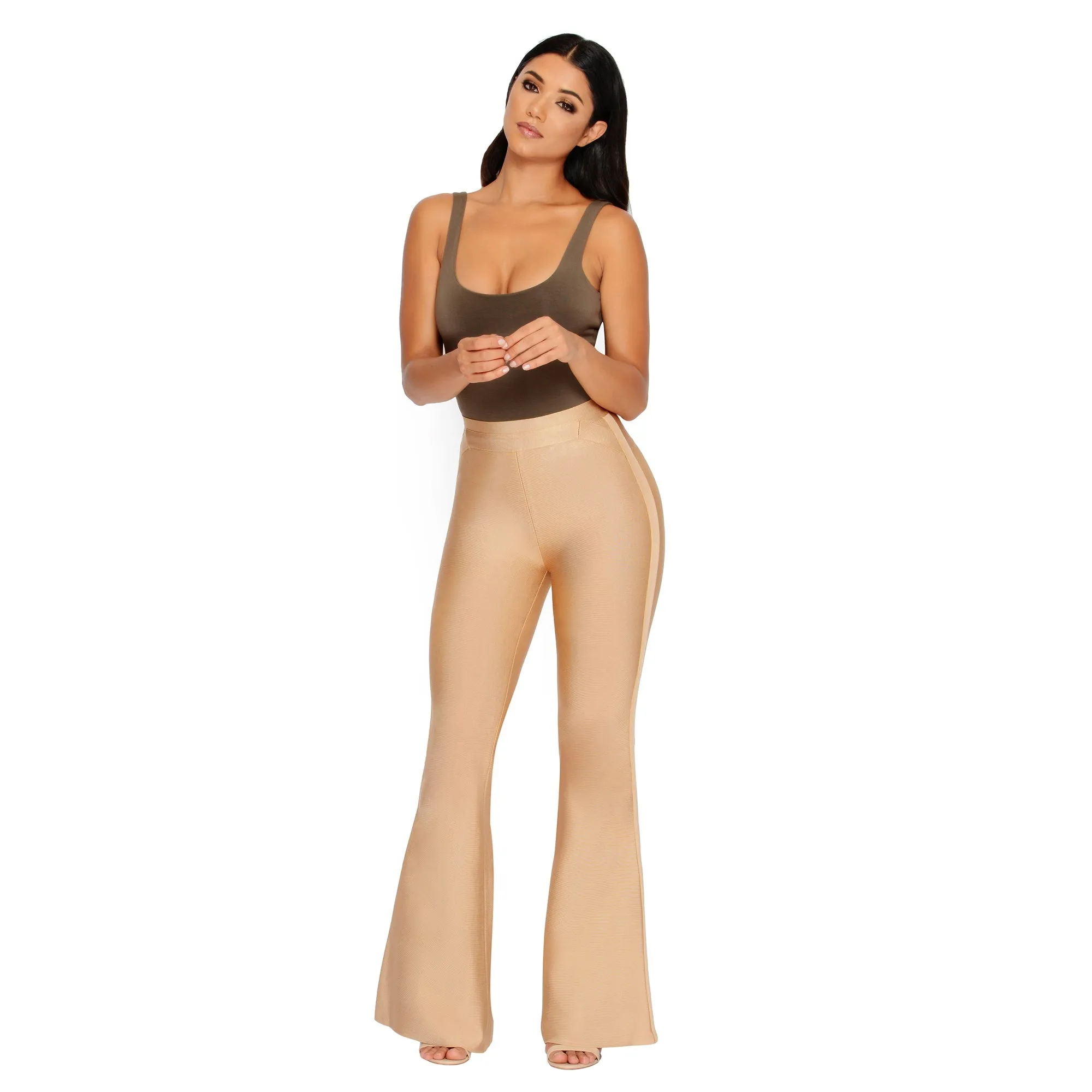 She Who Flares Wins Bandage Flare Trousers in Gold