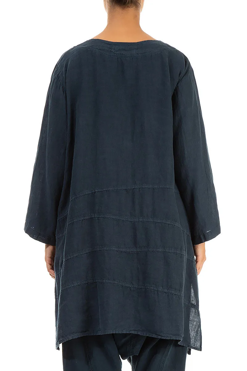 Single Pocket Navy Linen Tunic