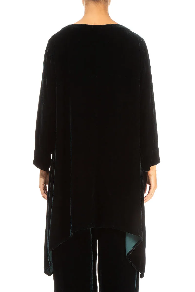 Square Neck Emerald Silk Velvet Tunic