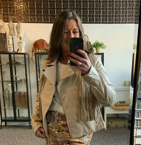 Tan Vegan Leather Fringe Moto Jacket - S to XL