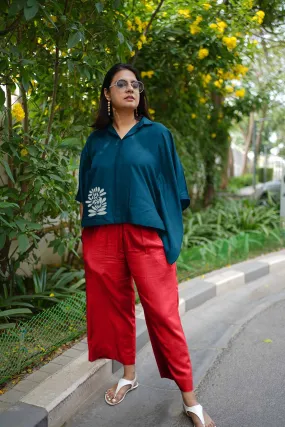 Teal Rayon KaftanTop & Red Palazzo - Zenith