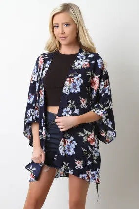 Textured Floral Open Front Kimono