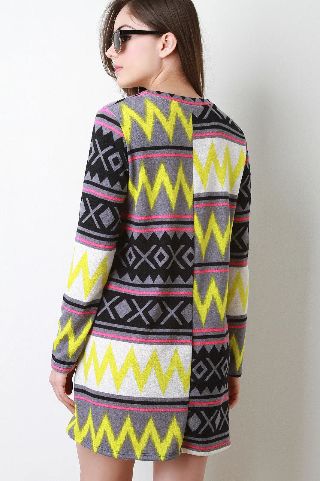 Tribal Long Sleeves Mini Shift Dress