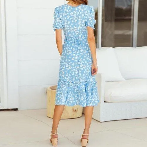 V-Neck Floral Printed Midi Dress