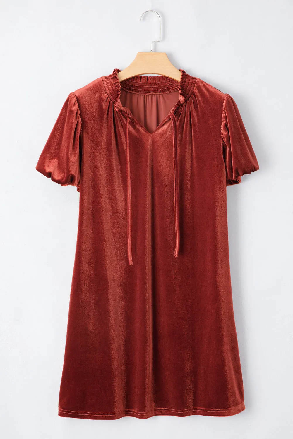 Velvet Smocked Shift Mini Dress