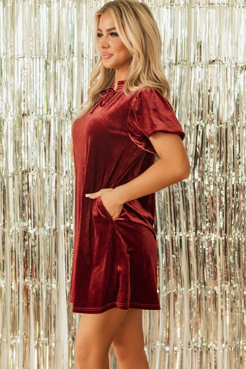 Velvet Smocked Shift Mini Dress