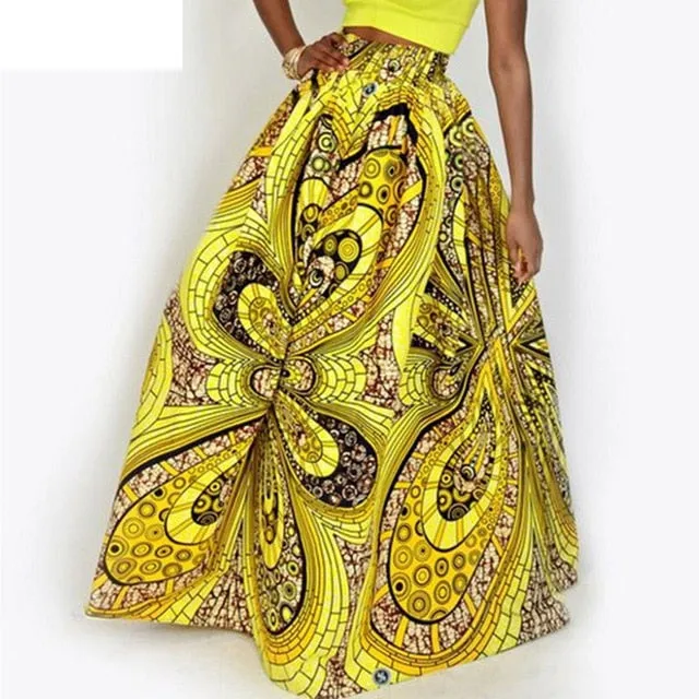 VenusFox Dashiki Floral print High Waist Maxi skirt