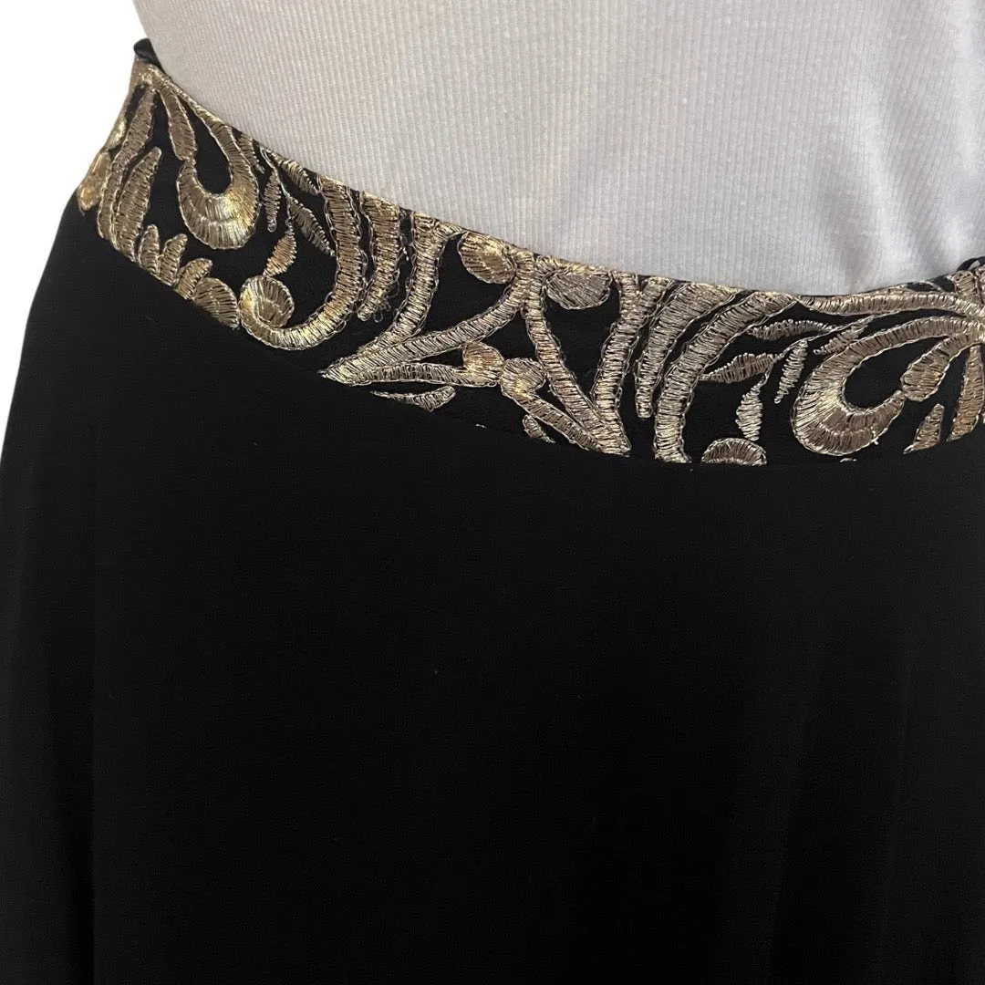 Vintage 1990s Black Maxi Skirt With Gold Trim