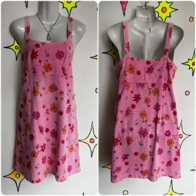 Vintage 90s | Pink Fairy Grunge Boho Cotton Knit Floral Casual Mini Dress Small