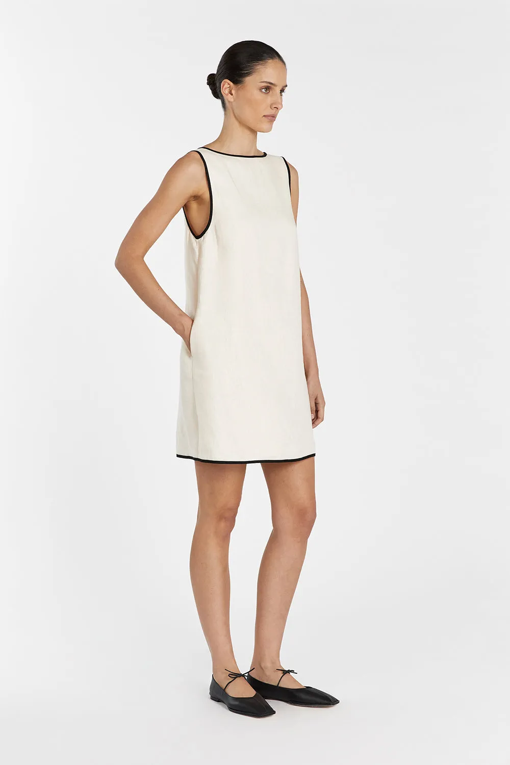 VON CREAM LINEN MINI DRESS