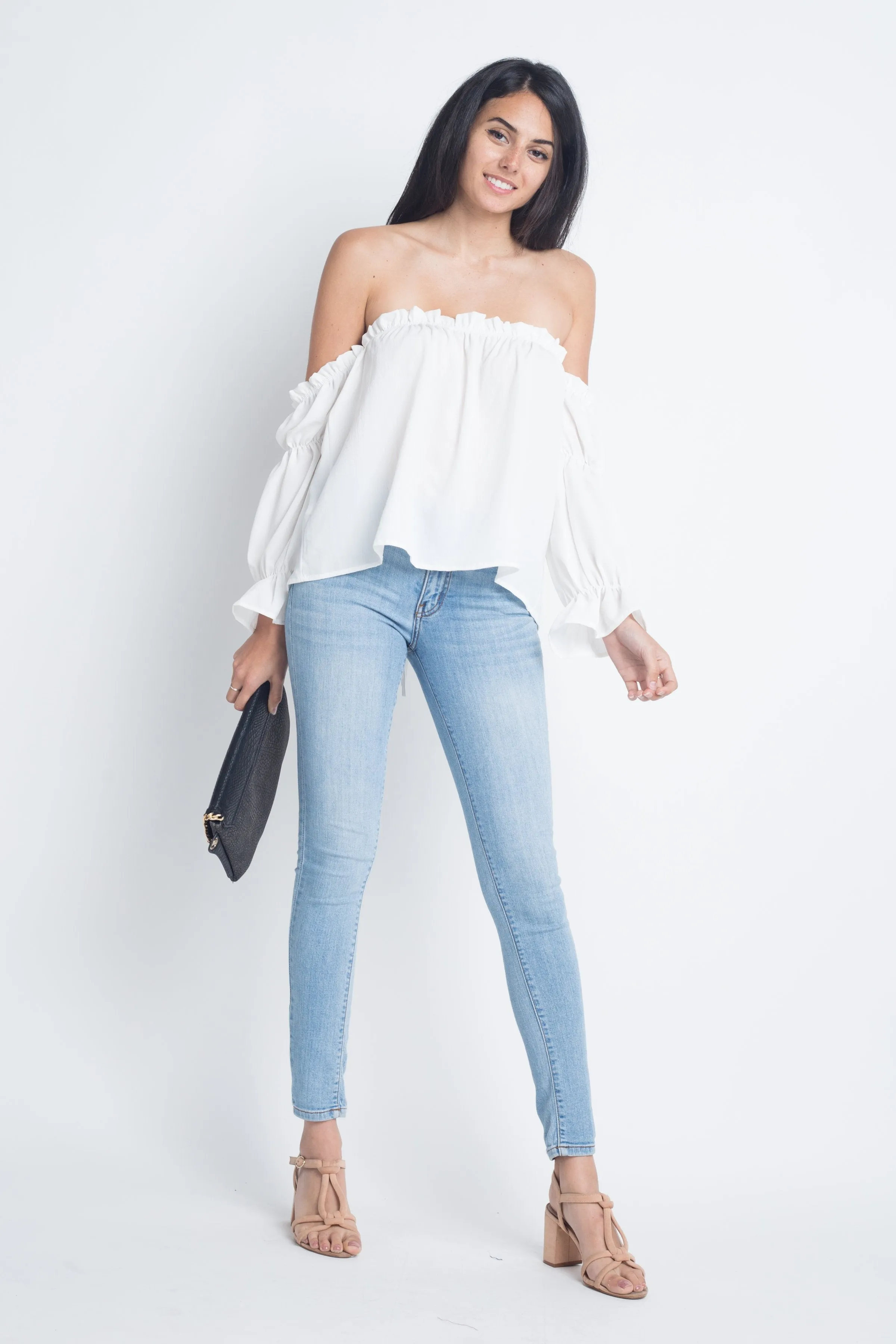 Women's Off Shoulder Ruffle Bardot Top