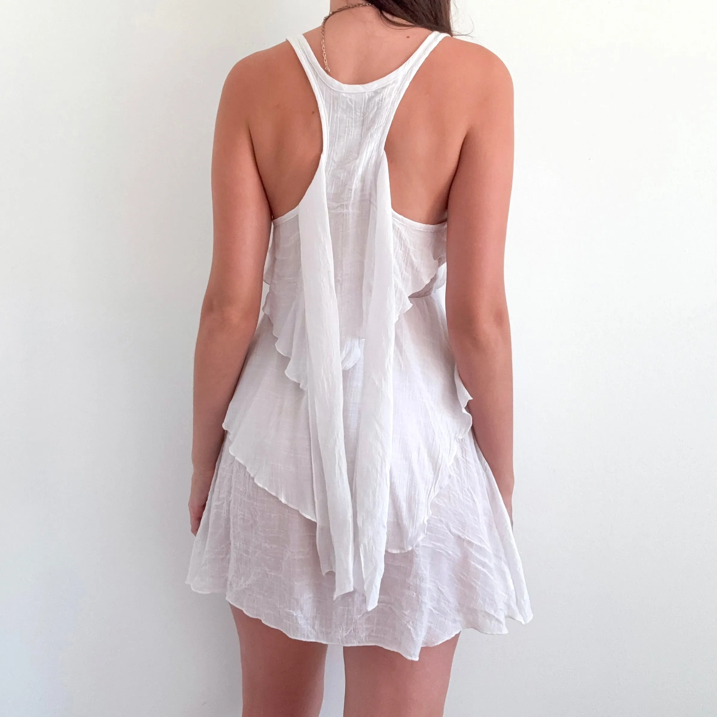 Y2K White Gauzy Rosette Mini Dress / SZ S